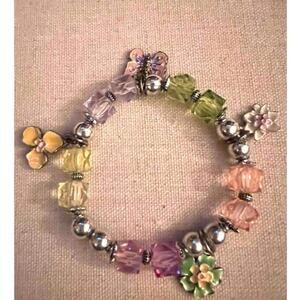 Flowers & butterfly bead charm bracelet